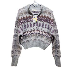 Sugar Moon Grey Snow Day Fair Isle Pullover Sweater Size S